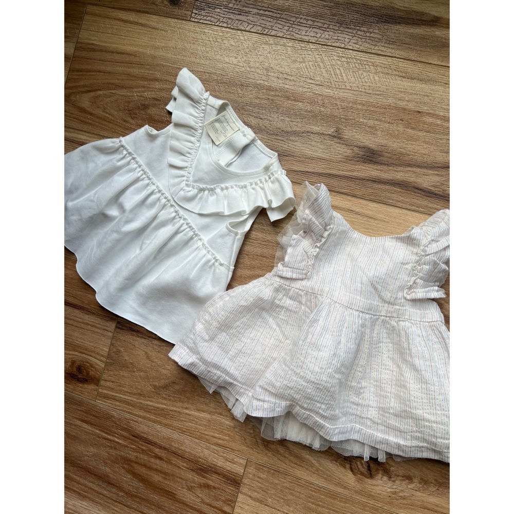 First Impressions Cat & Jack Tops Baby 3-6M White Ruffle Metallic Lot Cottage